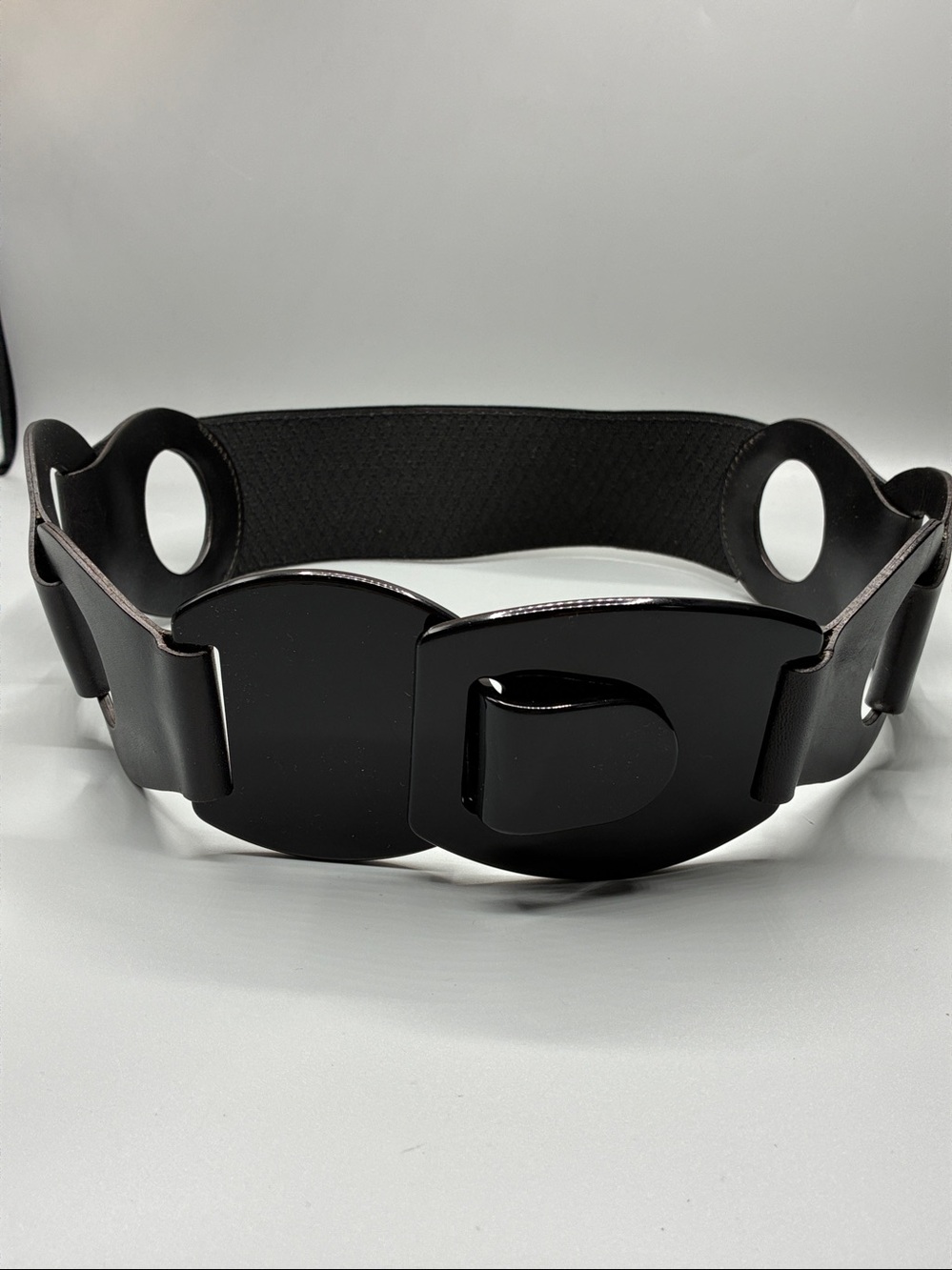Suzi Roher Vintage Black Wide Statement Belt Elastic Stretch Mod Link Cinch